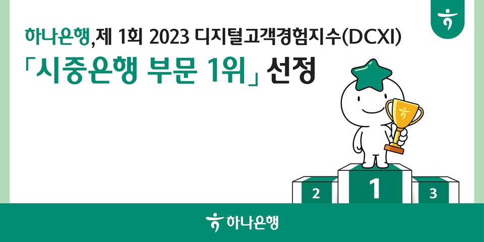 하나은행이 한국표준협회(KSA)가 주최하는 ‘제1회 2023 디지털고객경험지수(DCXI)’ 에서 시중은행 부문 1위로 선정됐다. 사진=하나은행