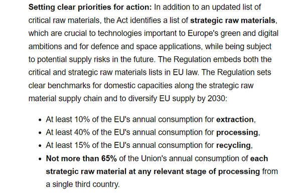 핵심 원자재법(CRMA) 초안 내 전략적 원자재 관련 강령. 사진=유럽 연합(EU) 홈페이지