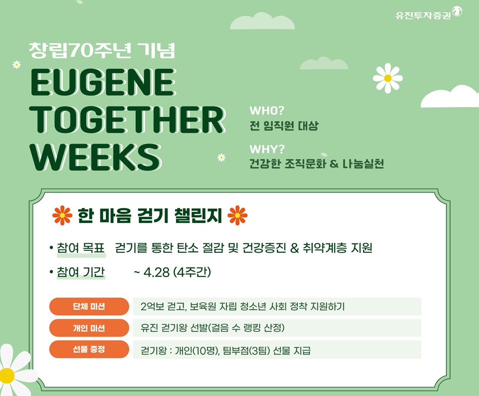 유진투자증권이 창립 70주년을 맞아 ‘한마음 걷기 챌린지’를 한다. 사진=유진투자증권