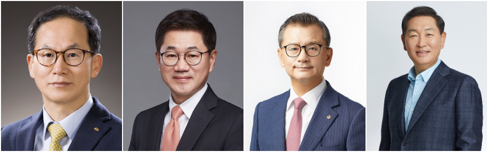(왼쪽부터) 양종희 KB금융지주 회장, 박종문 삼성증권 사장, 여승주 한화생명 부회장, 한종희 삼성전자 부회장.