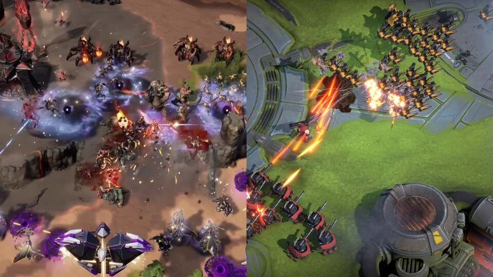 스톰게이트(왼쪽)와 배틀 에이스(오른쪽)의 인게임 플레이 영상 캡처.