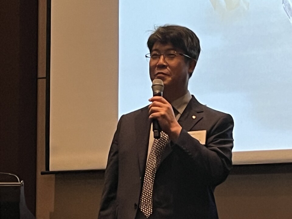 김용수 하스 대표이사가 19일 서울 여의도에서 열린 기업설명회에서 발언하고 있다. 사진=한경석 기자