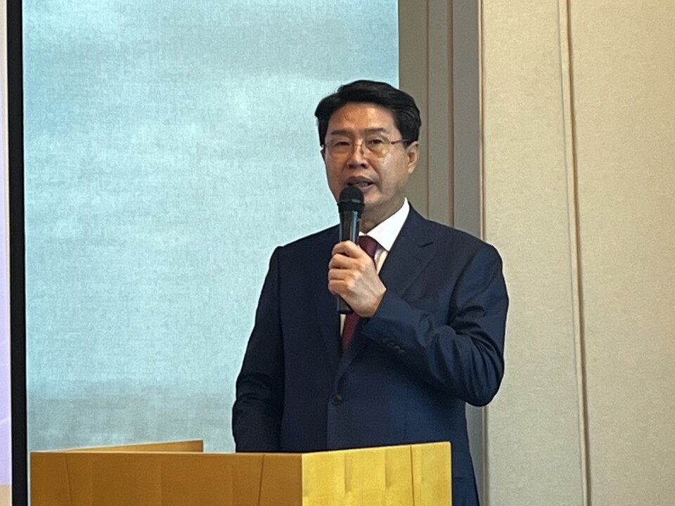 박동석 산일전기 대표이사가 15일 오전 서울 여의도에서 열린 기업설명회에서 발언하고 있다. 사진=한경석 기자