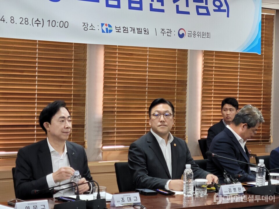 김병환 금융위원장이 28일 오전 서울 여의도 보험개발원에서 보험업권 간담회를 열고 모두 발언 준비를 하고 있다. 사진=박혜진 기자