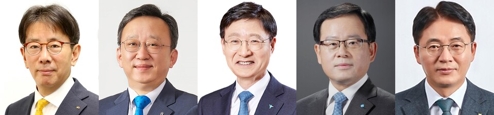 (왼쪽부터) 이재근 KB국민은행장, 정상혁 신한은행장, 이승열 하나은행장, 조병규 우리은행장, 이석용 NH농협은행장. 사진=연합뉴스