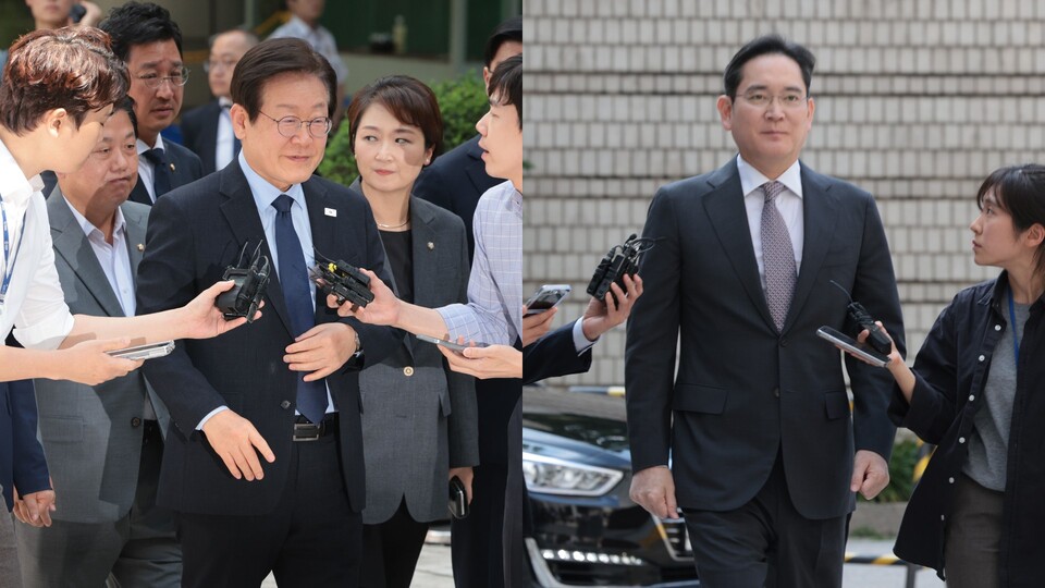 각각 재판에 출석하고 있는 이재명 더불어민주당 대표(왼쪽)과 이재용 삼성전자 회장(오른쪽) 모습. 사진=연합뉴스