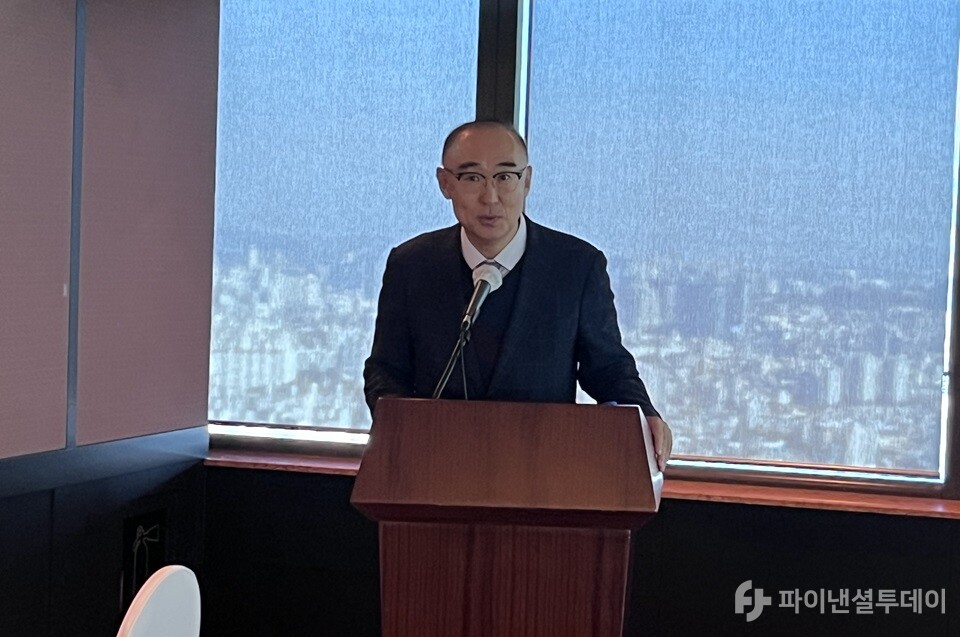 7일 안근표 씨케이(CK)솔루션 사업총괄(사장)이 서울 영등포구 63빌딩에서 열린 기자간담회(IPO)에서 발표하고 있다. 사진=조송원 기자