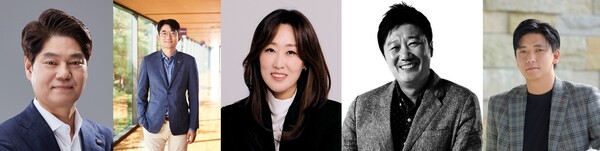 (사진 왼쪽부터) 허민회 CJ주식회사 대표, 윤상현 CJ ENM 대표, 이선영 CJ ENM 커머스부문 대표, 정종민 CJ CGV 대표, 방준식님 CJ 4DPLEX 대표. 사진=CJ그룹