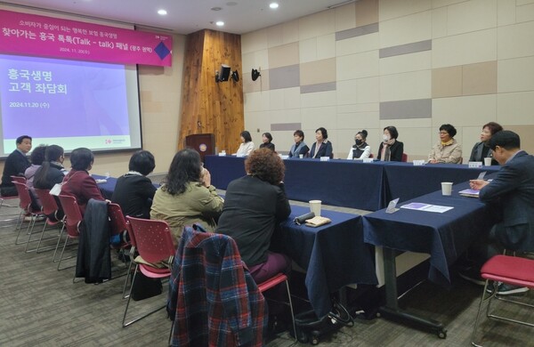 흥국생명 ‘톡톡 패널’이 앞서 20일 광주광역시 김대중컨벤션센터에서 신상품 아이디어 및 비대면 서비스에 대한 의견을 나누고 있다. 사진=흥국생명