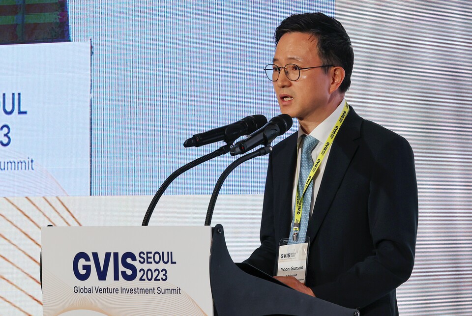 발언중인 윤건수 한국벤처캐피탈협회 회장, 사진=연합뉴스