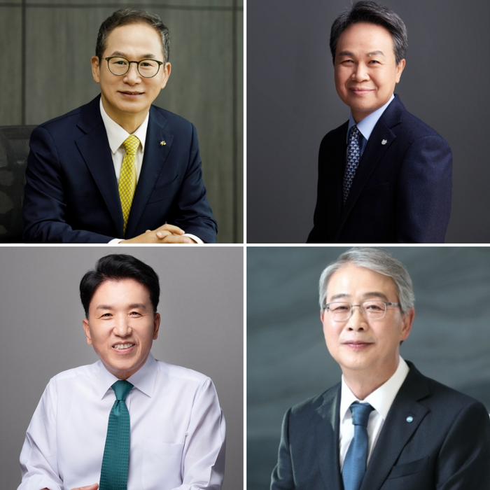 (왼쪽 윗줄부터 시계방향으로) 임종룡 KB금융그룹 회장, 진옥동 신한금융그룹 회장, 임종룡 우리금융그룹 회장, 함영주 하나금융그룹 회장. 사진=각 사