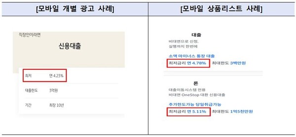 최저금리만 강조한 대출 광고(사진=금융감독원)