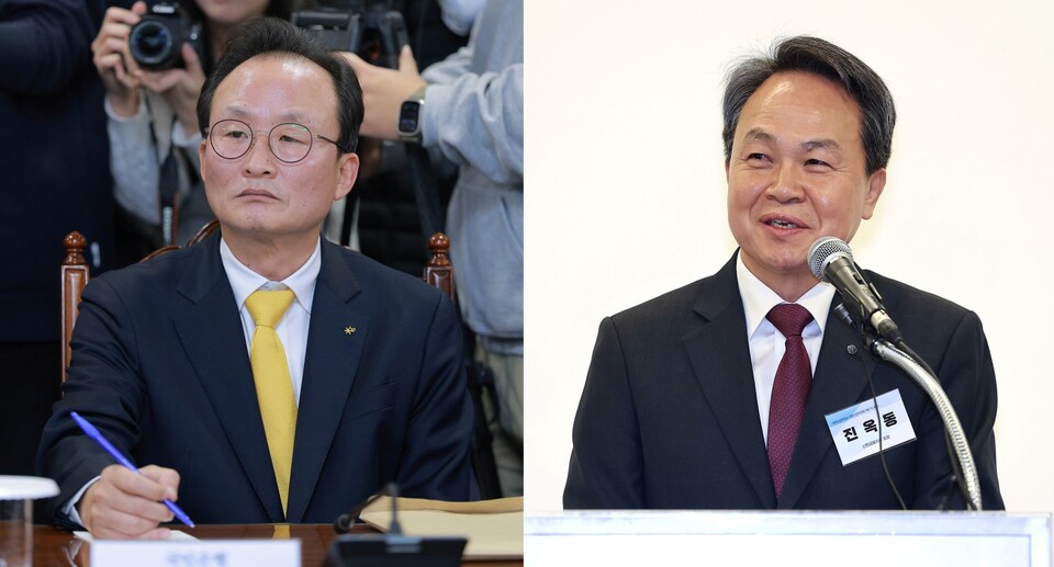 이환주 KB국민은행장(왼쪽)과 진옥동 신한금융지주 회장. 사진=연합뉴스