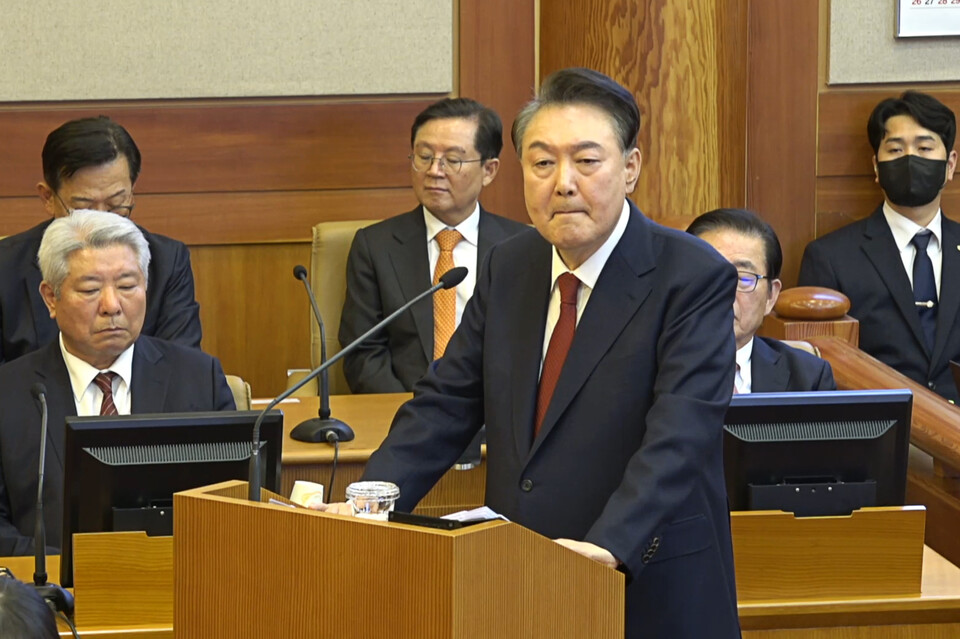 윤석열 대통령이 25일 서울 종로구 헌법재판소에서 열린 윤 대통령 탄핵심판 11차 변론에서 최종 의견 진술을 하고 있다. 사진=헌법재판소