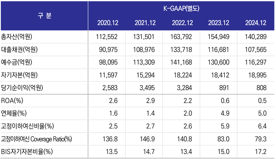 SBI저축은행 주요 재무 지표. 표=한국신용평가, 감사보고서