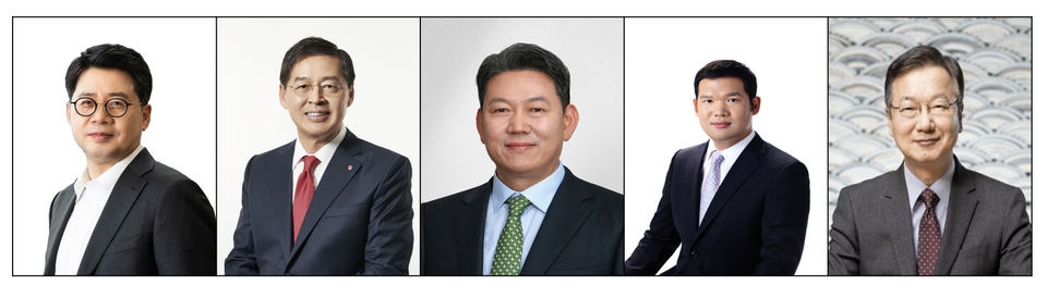 (왼쪽부터) 박상규 SK이노베이션 사장, 신학철 LG화학 부회장, 서강현 현대제철 사장, 허윤홍 GS건설 사장, 최성안 삼성중공업 부회장.