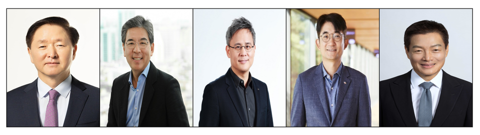 (왼쪽부터) 우기홍 대한항공 부회장, 장재훈 현대자동차 부회장, 김승환 아모레퍼시픽 사장, 윤상현 CJ ENM 사장, 박주형 신세계 사장.