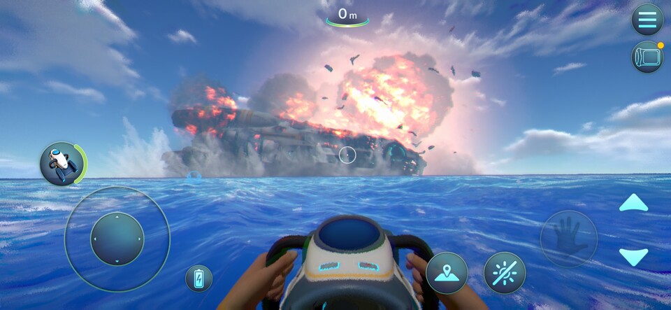 양자 폭발을 일으키는 오로라호. 주변을 방사능으로 물들인다. 사진=인게임 캡처