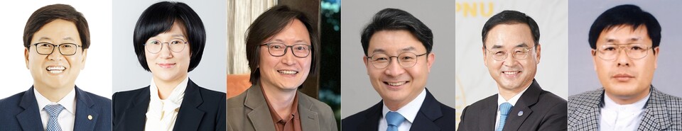 이재명 대통령은 13일 교육부 장관 후보자로 최교진 현 세종특별자치시교육청 교육감을, 여성가족부 장관 후보자로 원민경 국가인권위원회 비상임위원을 각각 지명했다. 왼쪽부터 최교진 교육부 장관 후보자, 원민경 여가부 장관 후보자, 주병기 공정거래위원장 후보자, 이억원 금융위원장 후보자, 차정인 국가교육위원회 위원장 내정자, 김호 농어업농어촌특별위원회 위원장. 사진=연합뉴스