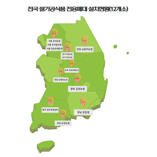 전국 쌀 가공식품 전용매대 설치현황(12개소). 사진=농협지주