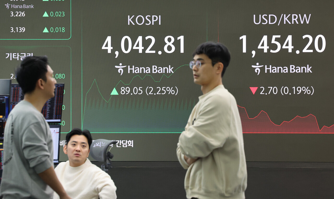 10일 오전 서울 중구 하나은행 본점 딜링룸 현황판에 코스피, 원/달러 환율이 표시돼 있다. 사진=연합뉴스