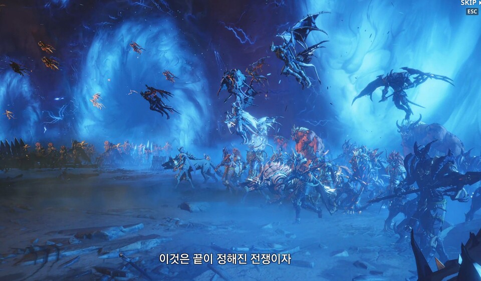 악마 군단과의 대규모 전투로 시작되는 강렬한 컷씬이 인상적이다. 사진=인게임 캡처